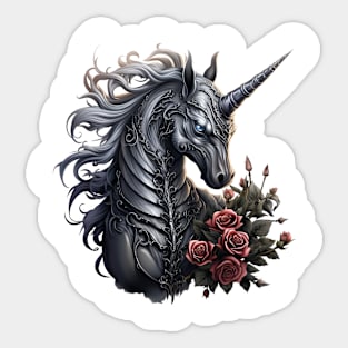 Gothic Unicorn Roses Sticker